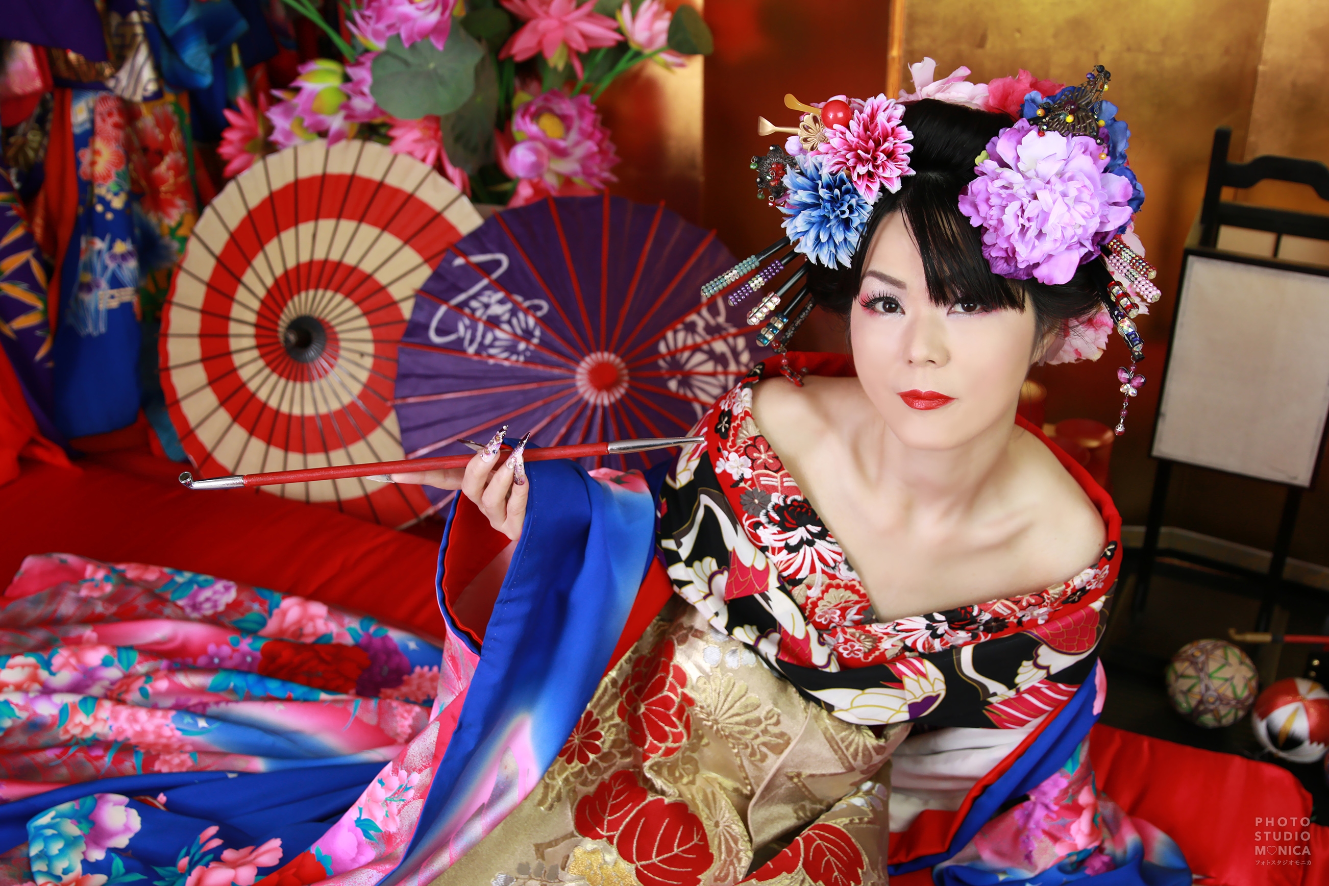現代風花魁体験と紫のドレスでお姫様変身撮影 ギャラリー 京都の花魁体験®・変身写真フォトスタジオモニカ